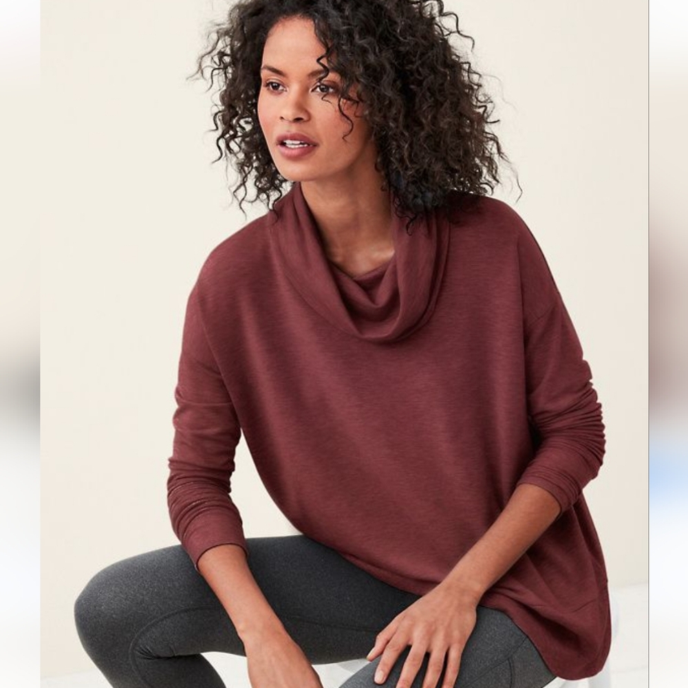 Garnet Hill Cowl Neck Tunic Top French Terry Brown Oversized Womens Size XLarge